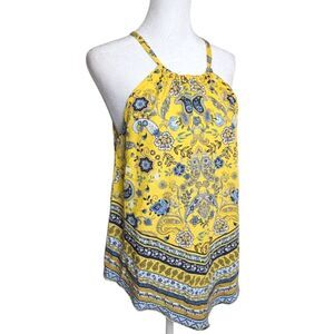 No Boundaries Yellow & Blue Bandana Floral Tank Halter Top M